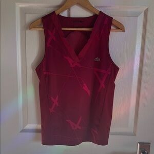Lacoste Burgundy Tank Top with V-neck and Star Pattern